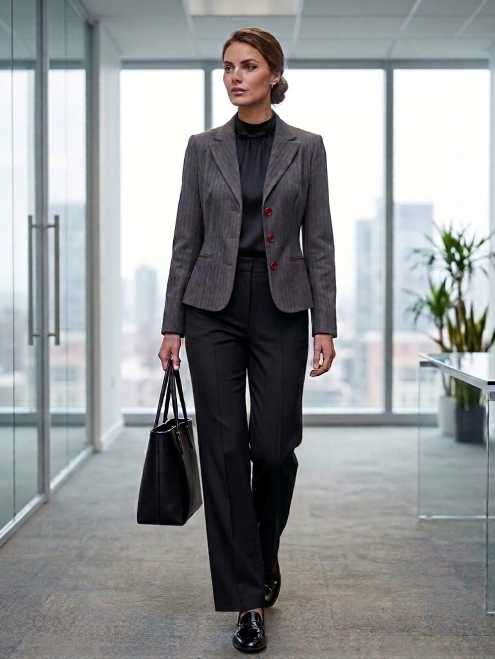 SAVAGE Black Herringbone Blazer with Red Contrast Piping & Pleated Back - XS